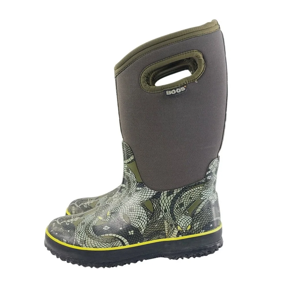 Bogs,‎ Round Toe Rubber, Neoprene, Outdoor Boot Rain Boot Kids Size 4 Green Gray
